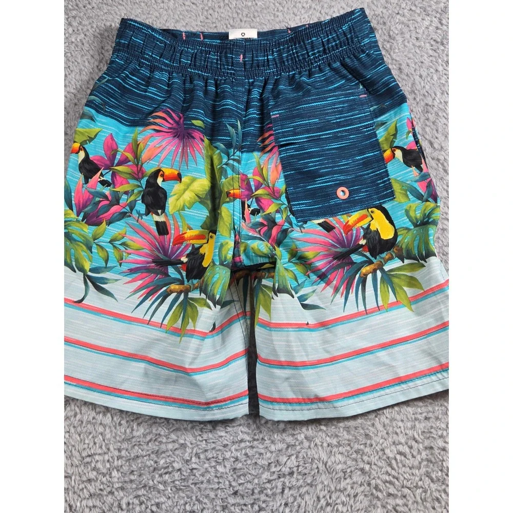 Wonder Nation Swim Trunks Size S 6-7 Blue‎ Kids Tropical Toucan Board Shorts